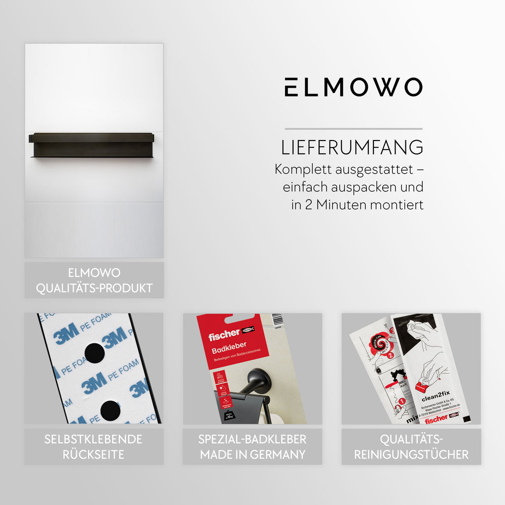 ELMOWO - Edelstahl Handtuchregal ohne Bohren für 5 Handtücher (schwarz)