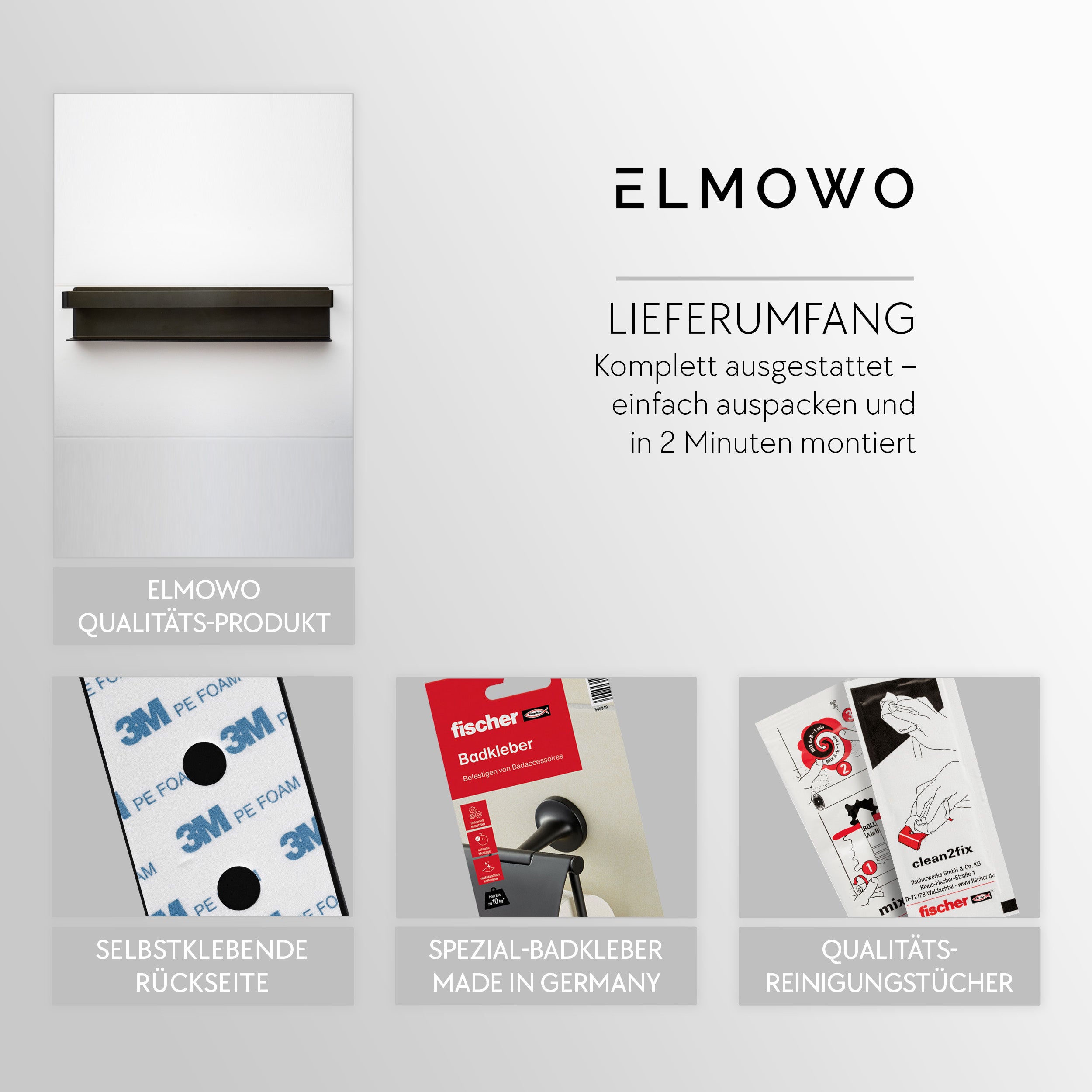 ELMOWO - Edelstahl Handtuchregal ohne Bohren für 5 Handtücher (schwarz)