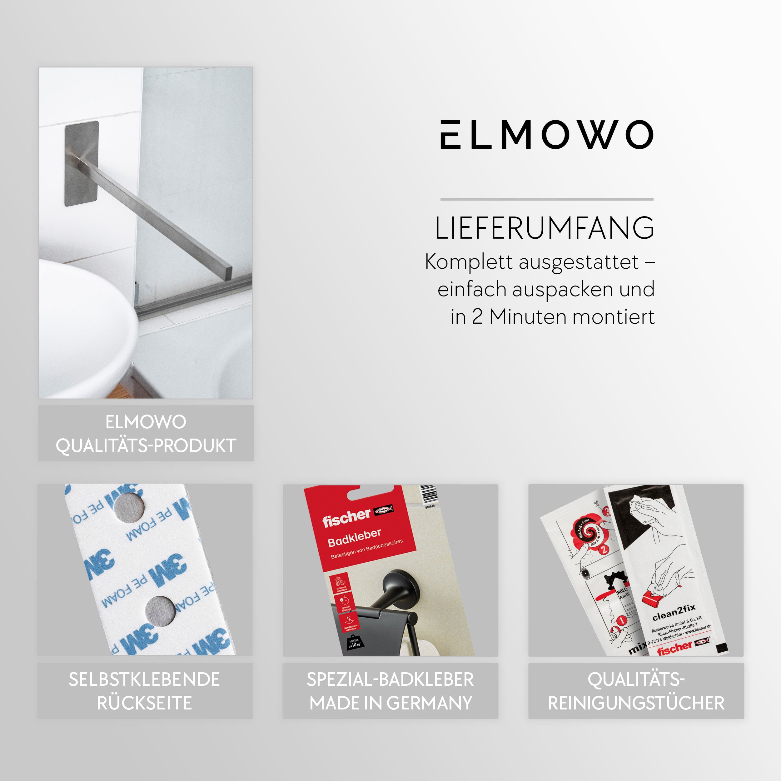 ELMOWO - Edelstahl Handtuchhalter einarmig ohne Bohren in den Raum stehend (silber)