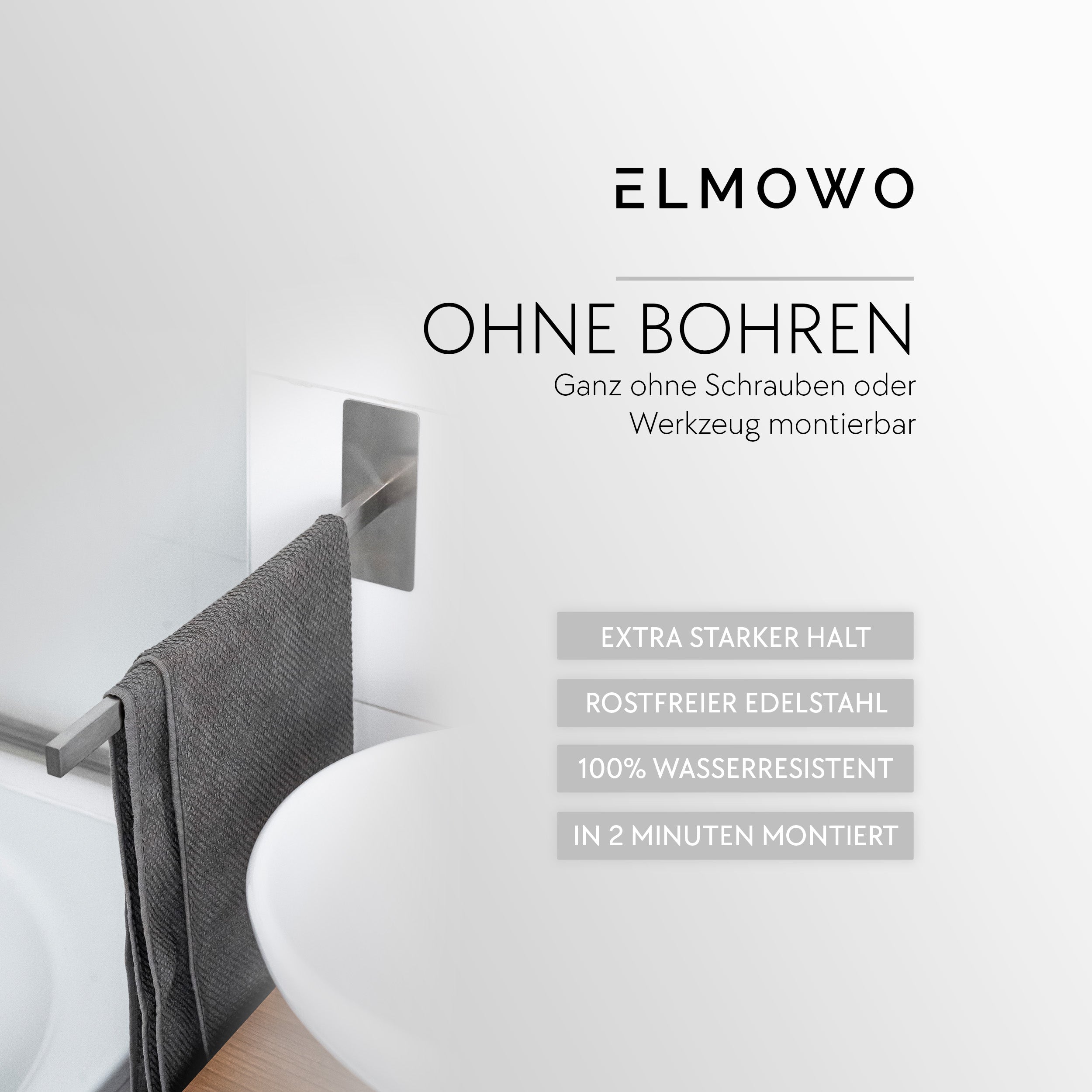 ELMOWO - Edelstahl Handtuchhalter einarmig ohne Bohren in den Raum stehend (silber)