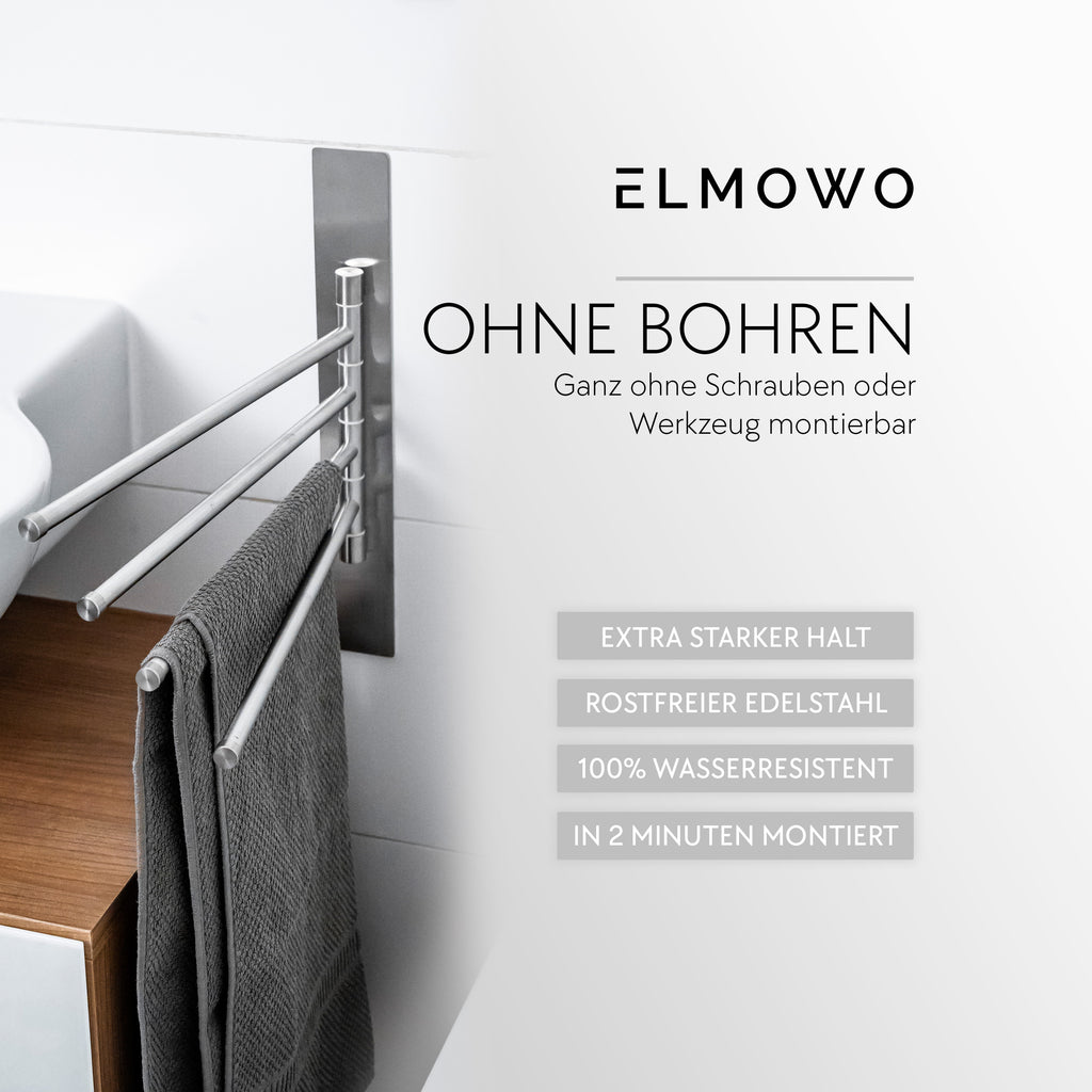 ELMOWO - Edelstahl Handtuchhalter 4-armig ohne Bohren für 4 Handtücher (silber)