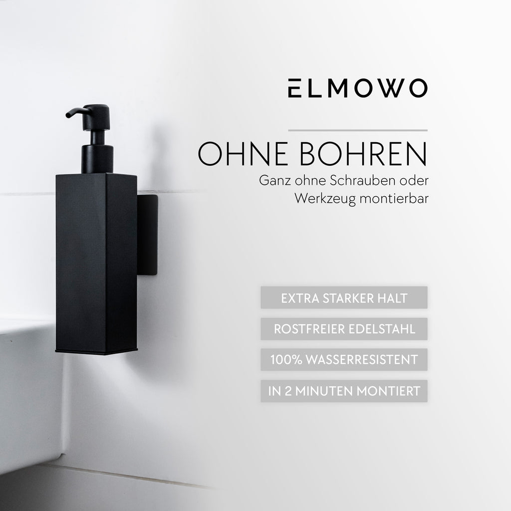 ELMOWO - Edelstahl Seifenspender ohne Bohren 220ml (schwarz) für Flüssigseife