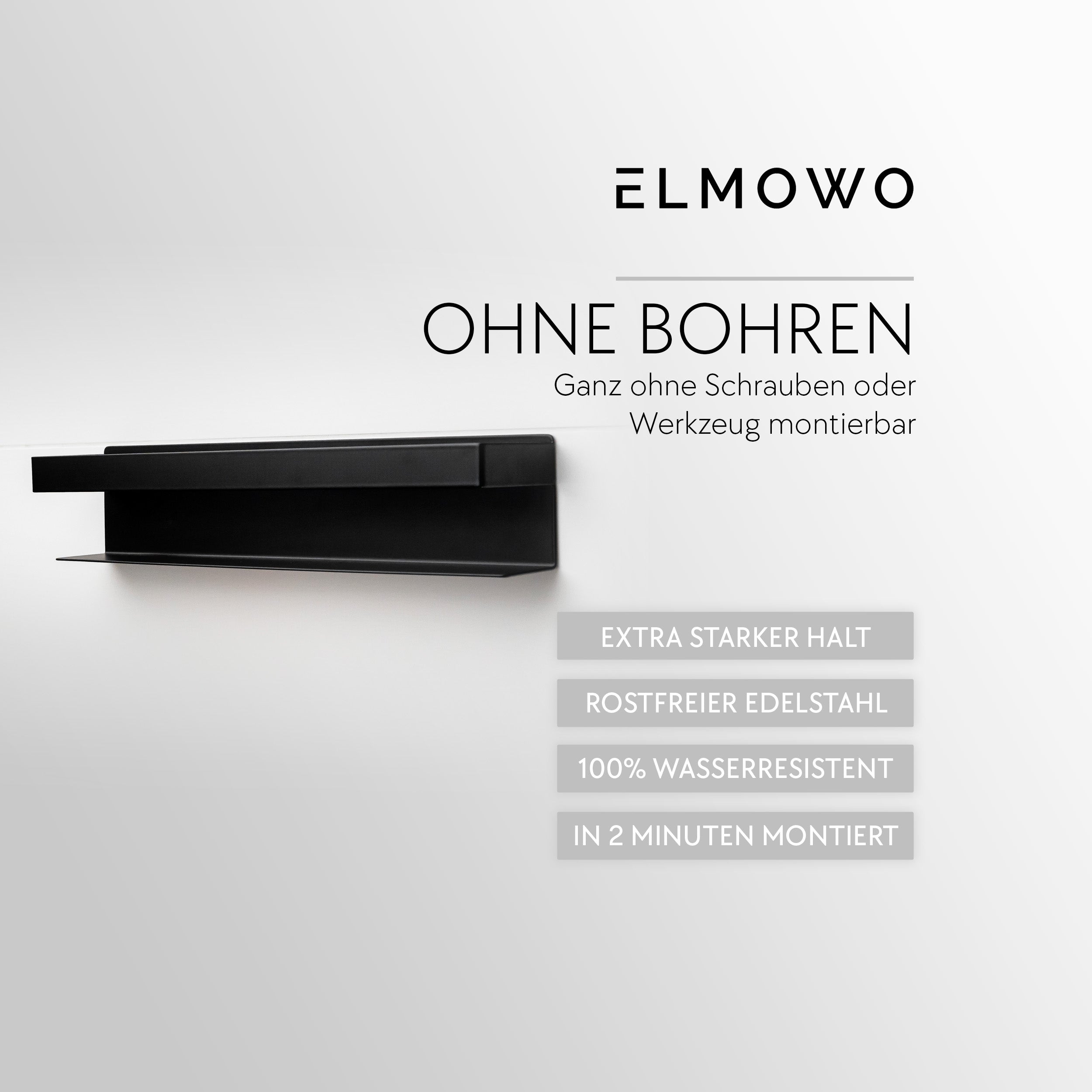 ELMOWO - Edelstahl Handtuchregal ohne Bohren für 5 Handtücher (schwarz)