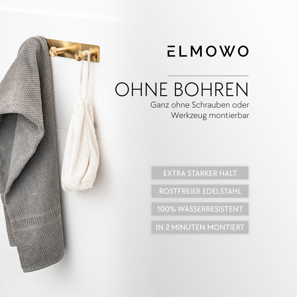 ELMOWO - Edelstahl Hakenleiste ohne Bohren mit 3 Haken (gold)