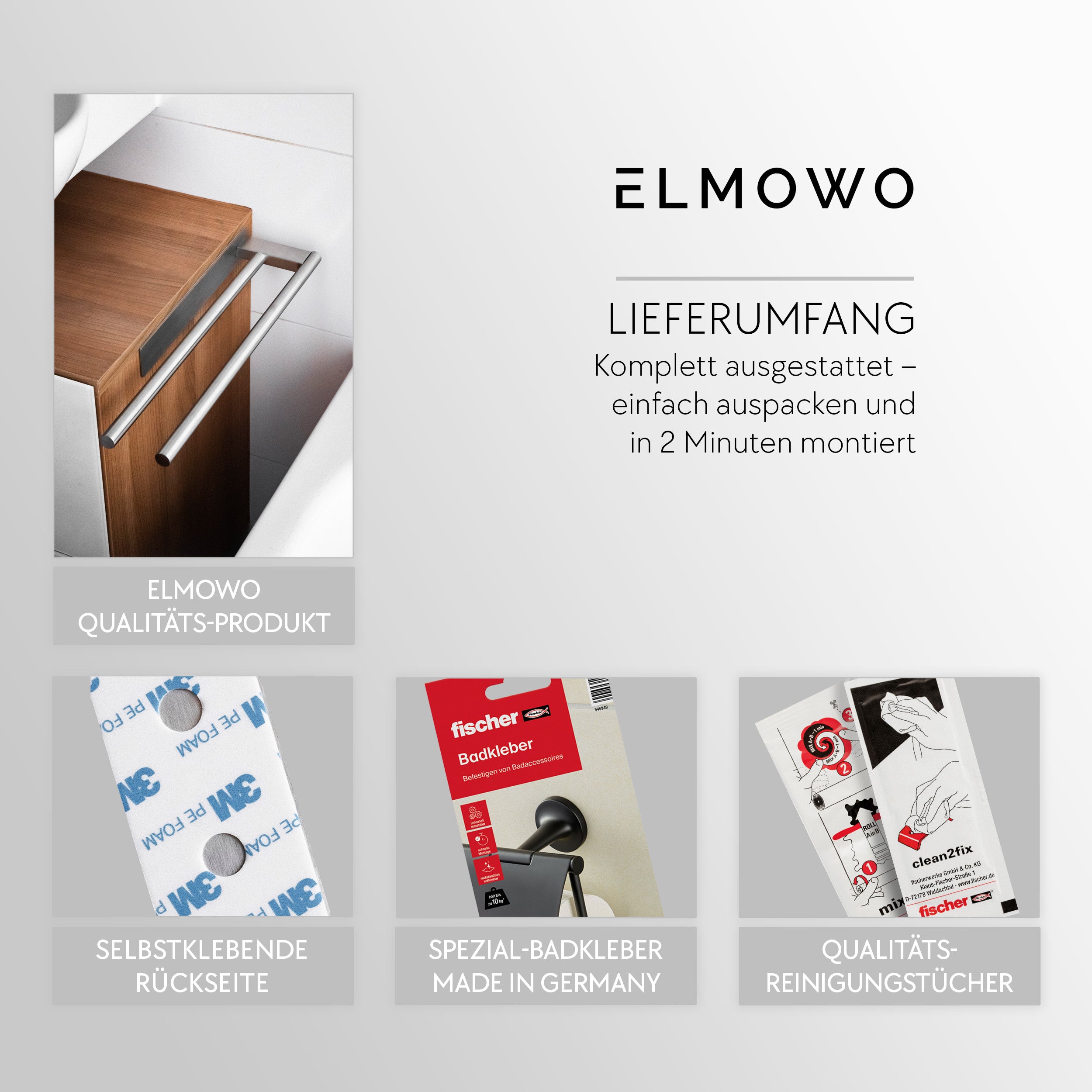 ELMOWO - Edelstahl Handtuchhalter doppelt ohne Bohren für 2 Handtücher (silber)