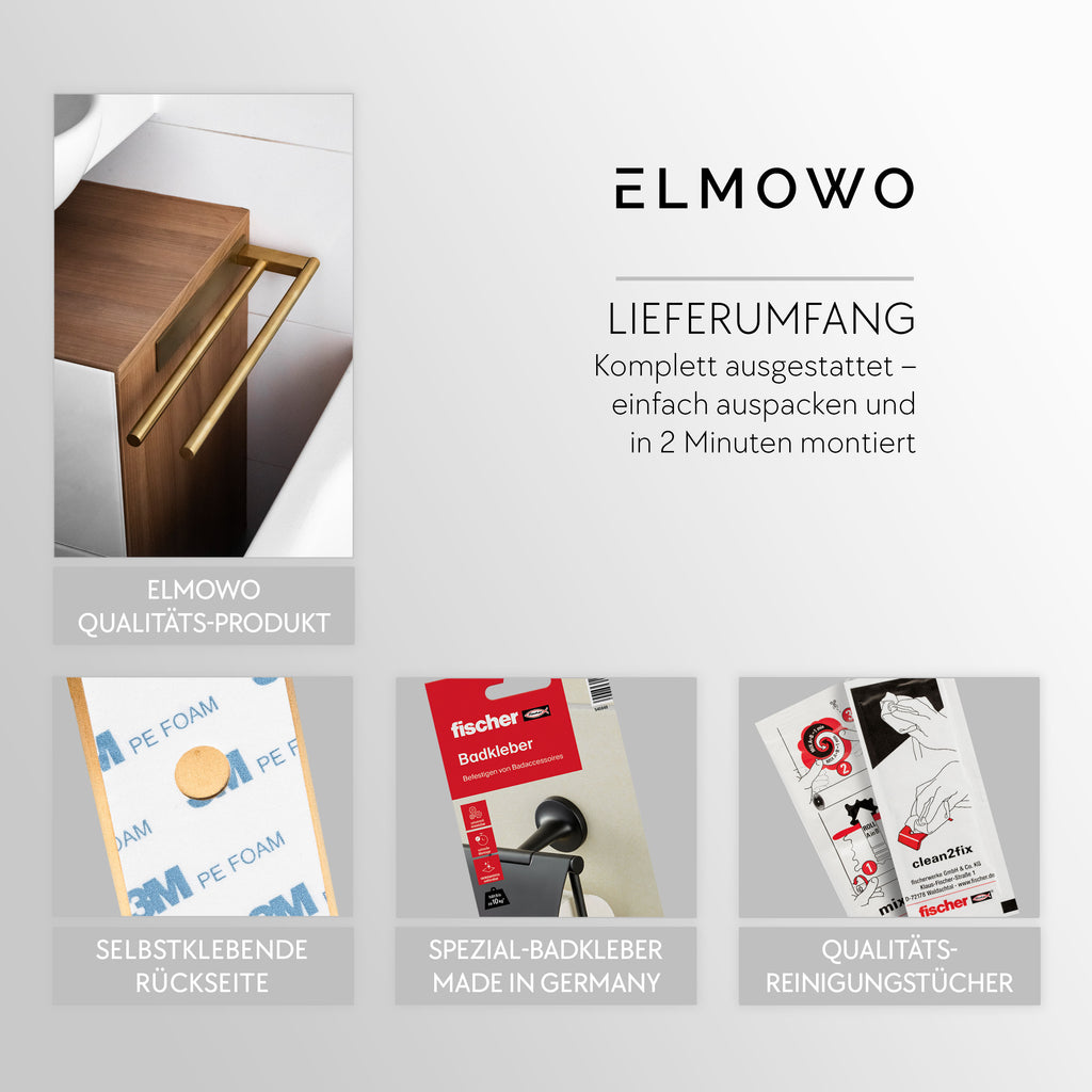 ELMOWO - Edelstahl Handtuchhalter ohne Bohren für 2 Handtücher (gold)