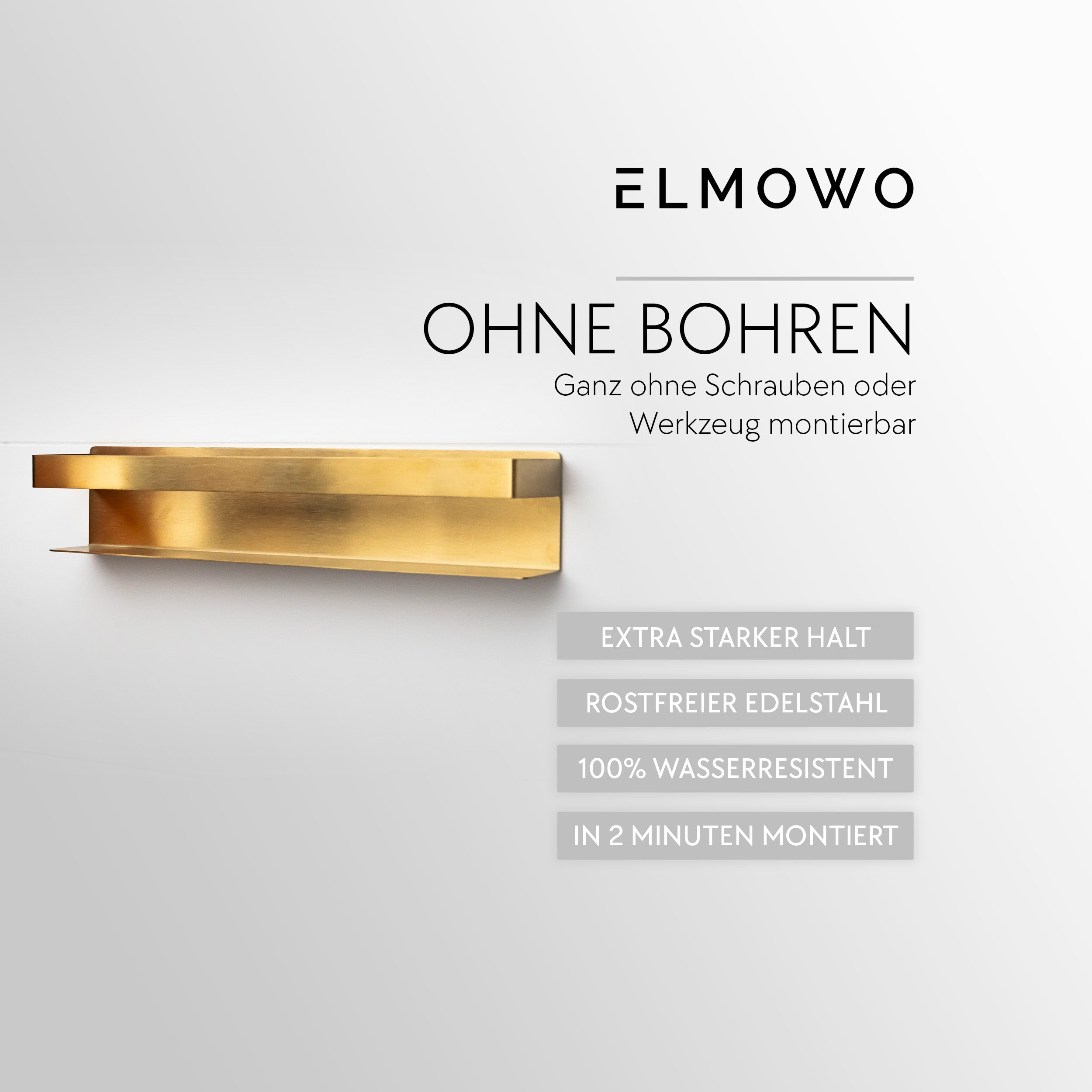 ELMOWO - Edelstahl Handtuchregal ohne Bohren für 5 Handtücher (gold)