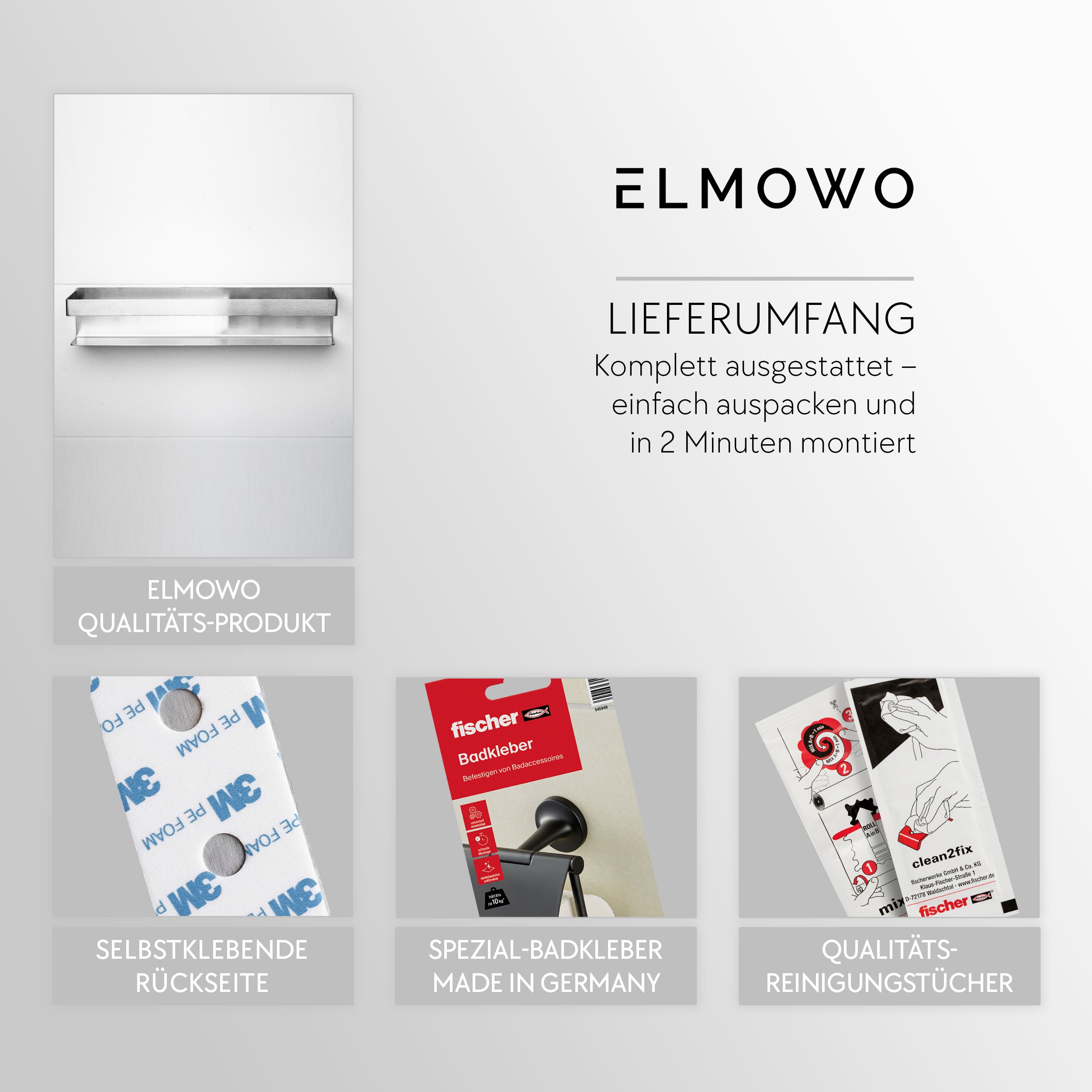 ELMOWO - Edelstahl Handtuchregal ohne Bohren für 5 Handtücher (silber)