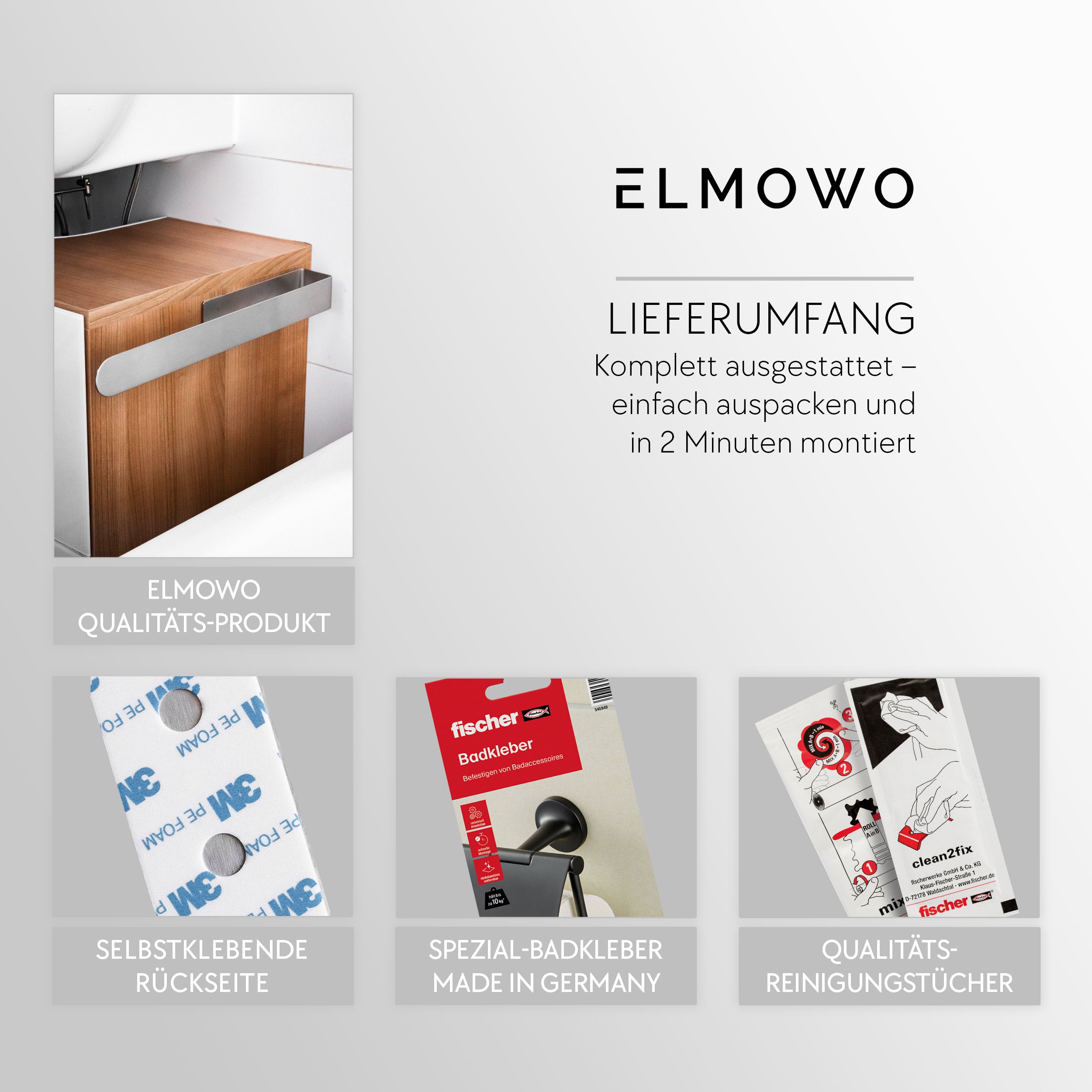 ELMOWO - Edelstahl Handtuchhalter ohne Bohren (silber)