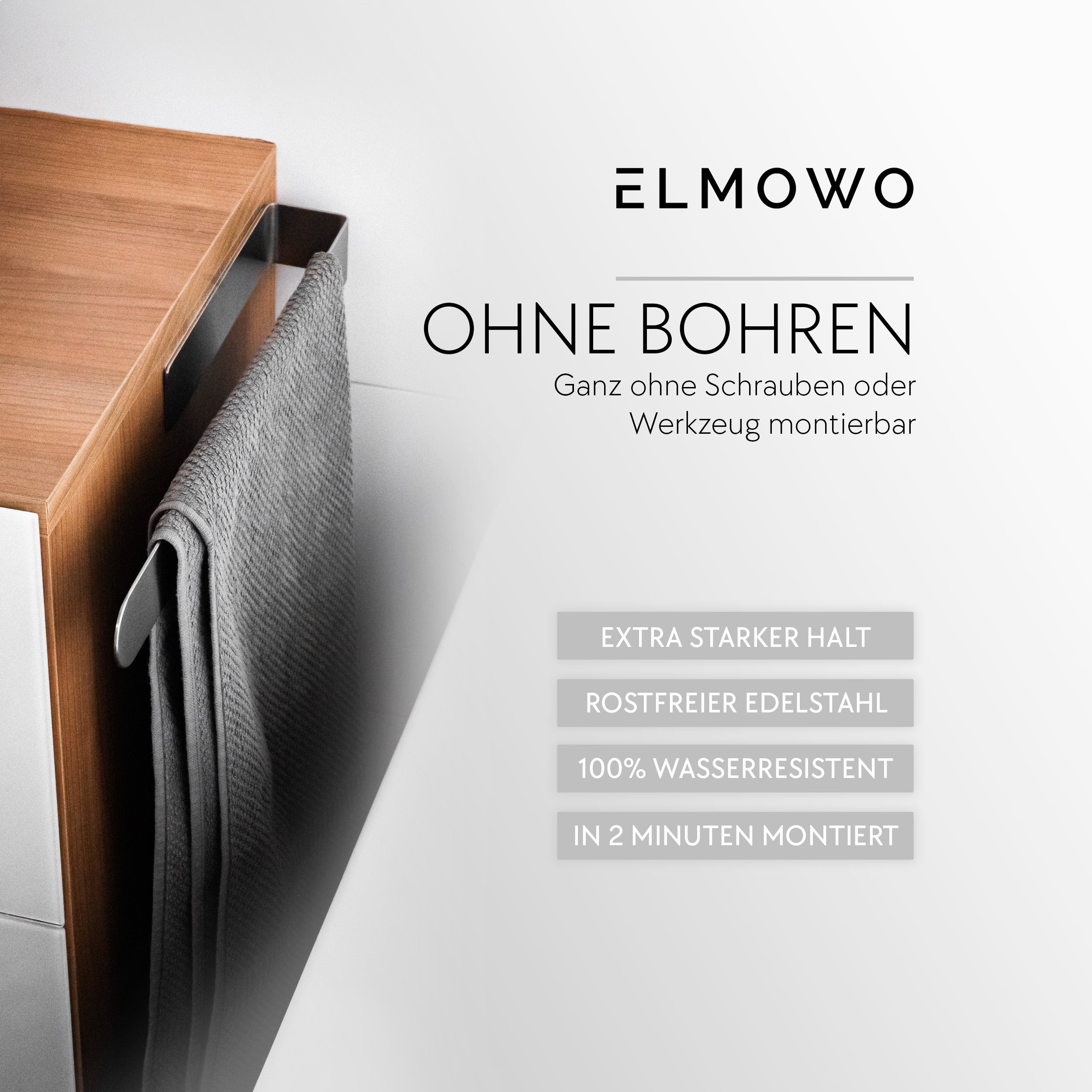 ELMOWO - Edelstahl Handtuchhalter ohne Bohren (silber)