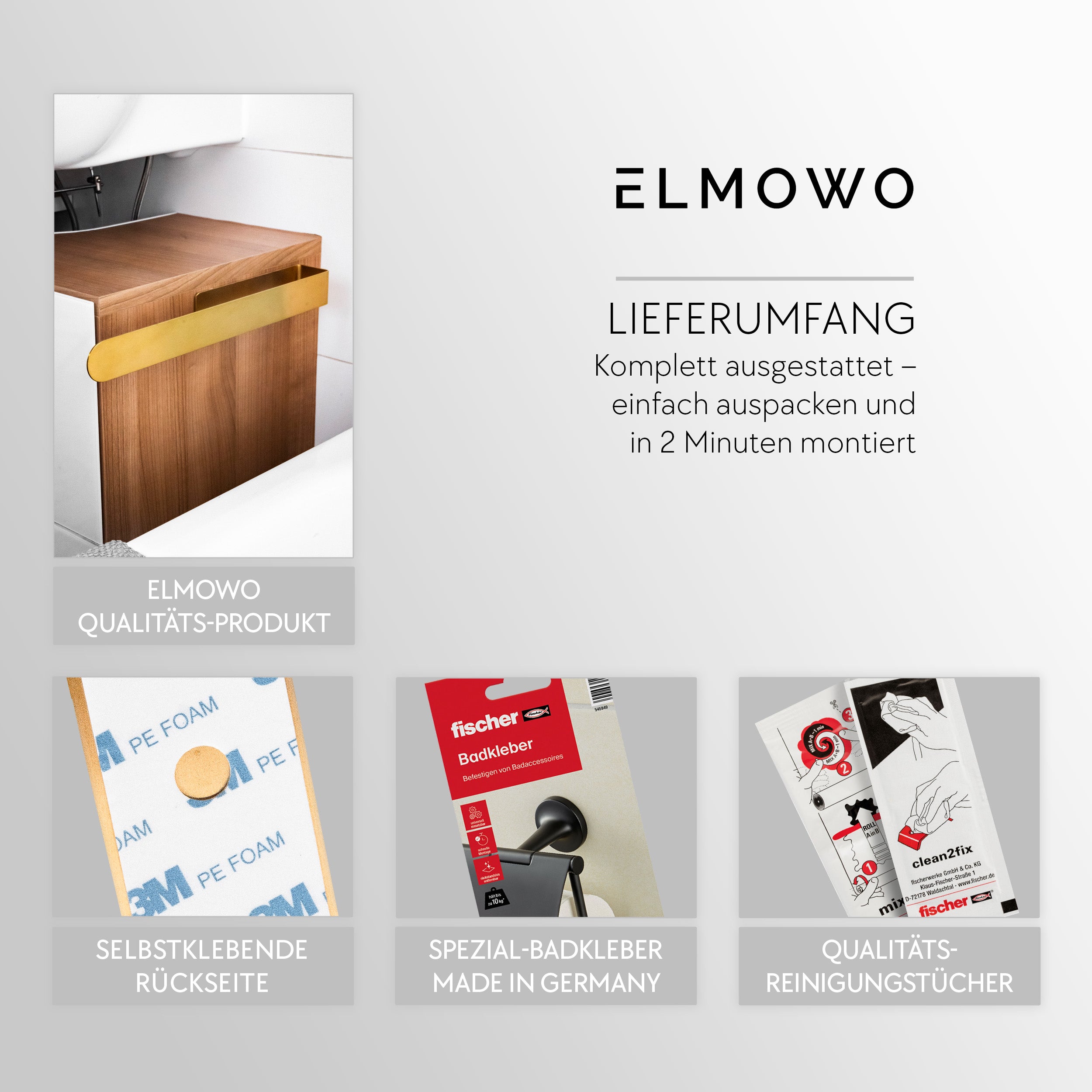 ELMOWO - Edelstahl Handtuchhalter ohne Bohren (gold)