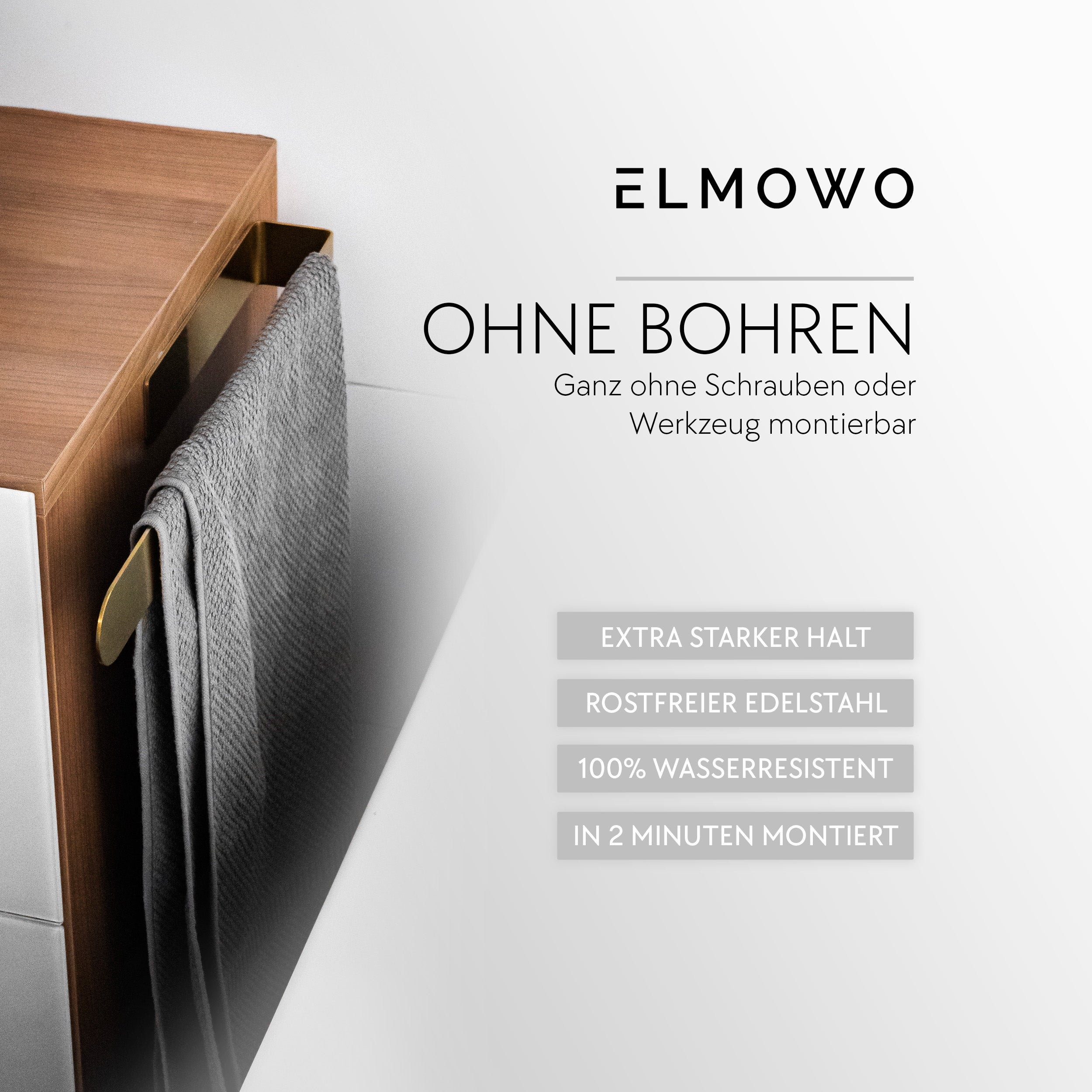 ELMOWO - Edelstahl Handtuchhalter ohne Bohren (gold)