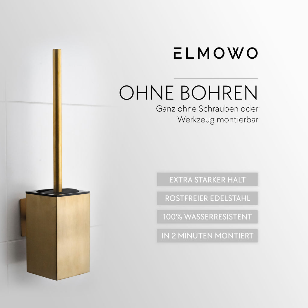 ELMOWO - Edelstahl Klobürste ohne Bohren (gold) im Komplett-Set