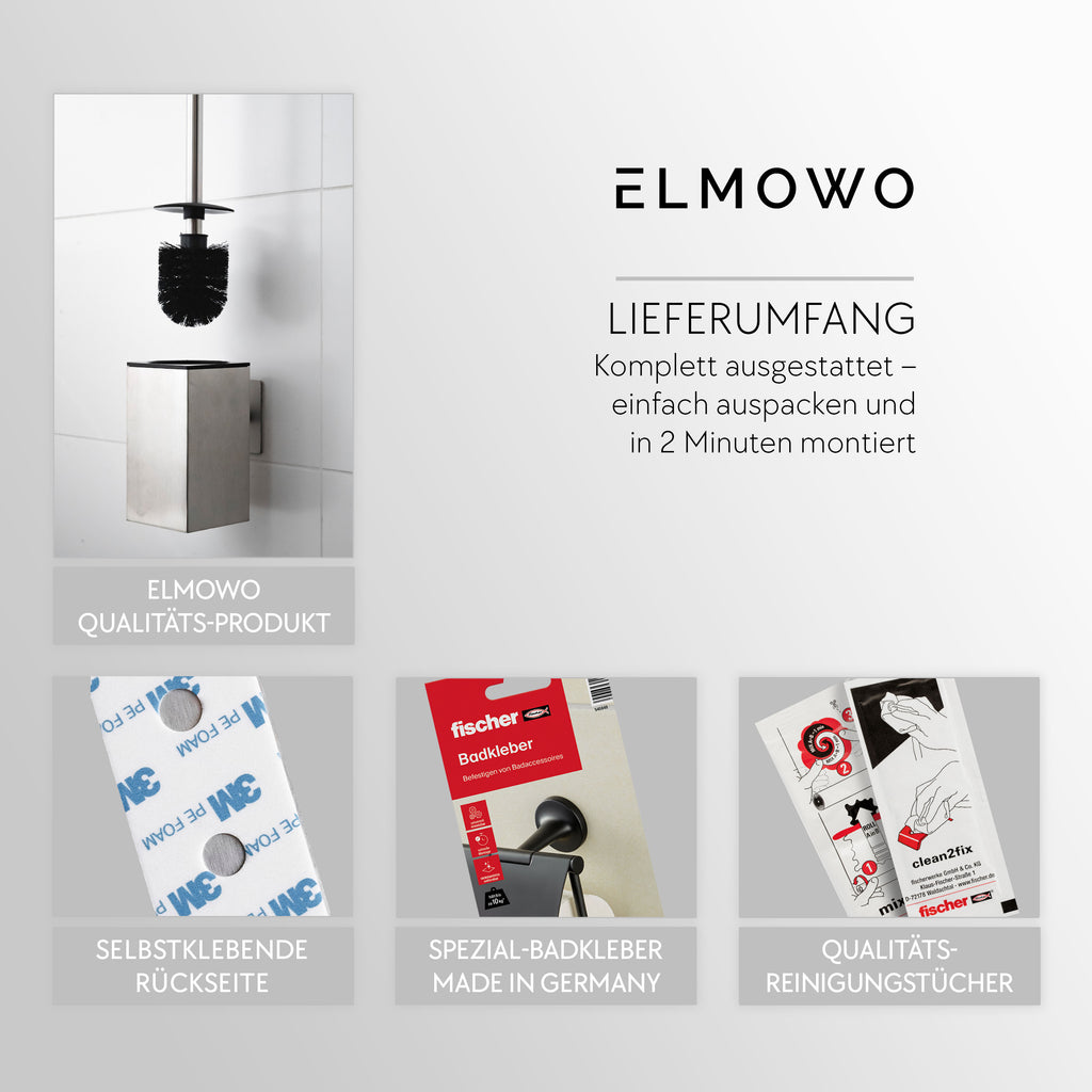 ELMOWO - Edelstahl Klobürste ohne Bohren (silber) im Komplett-Set