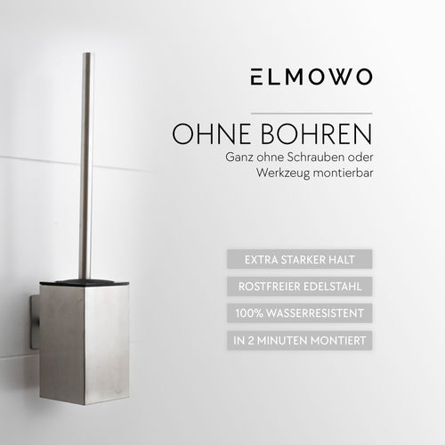 ELMOWO - Edelstahl Klobürste ohne Bohren (silber) im Komplett-Set
