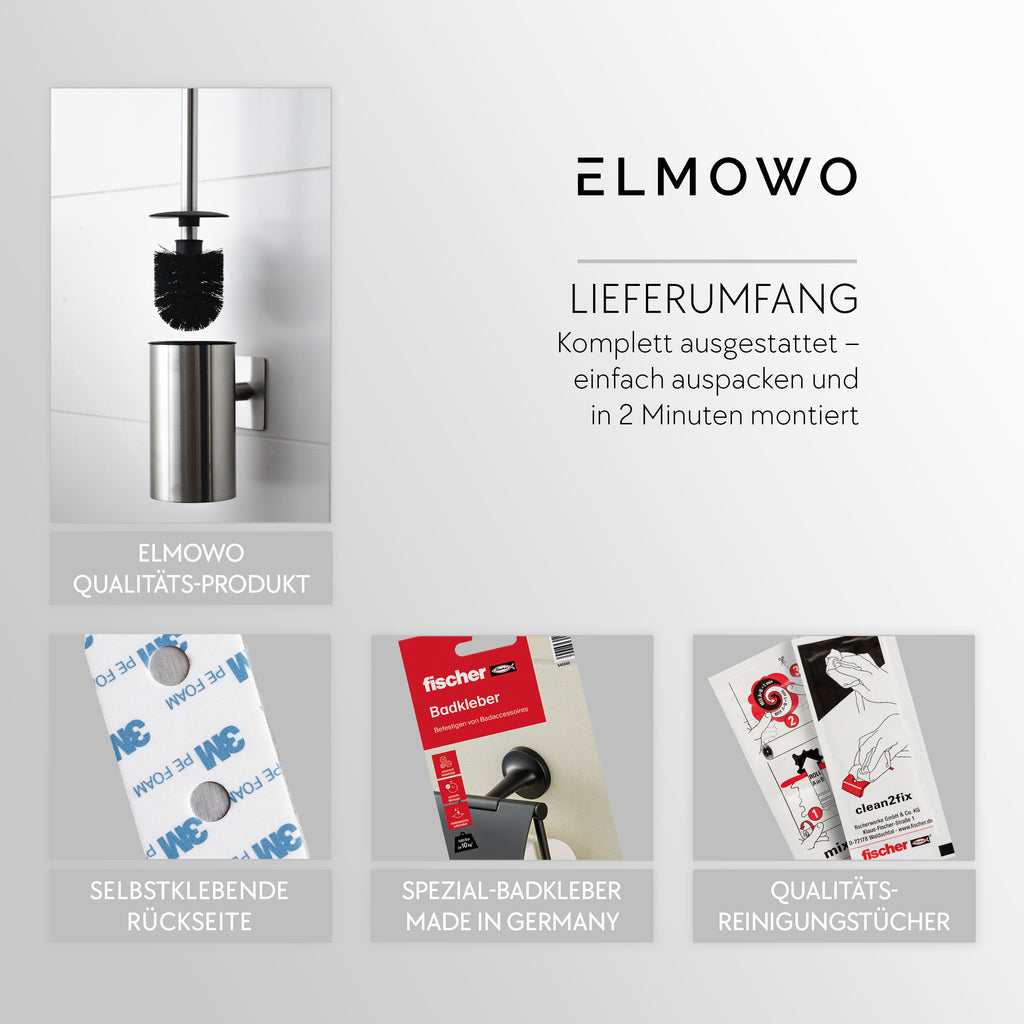 ELMOWO - Edelstahl Klobürste ohne Bohren (silber) im Komplett-Set