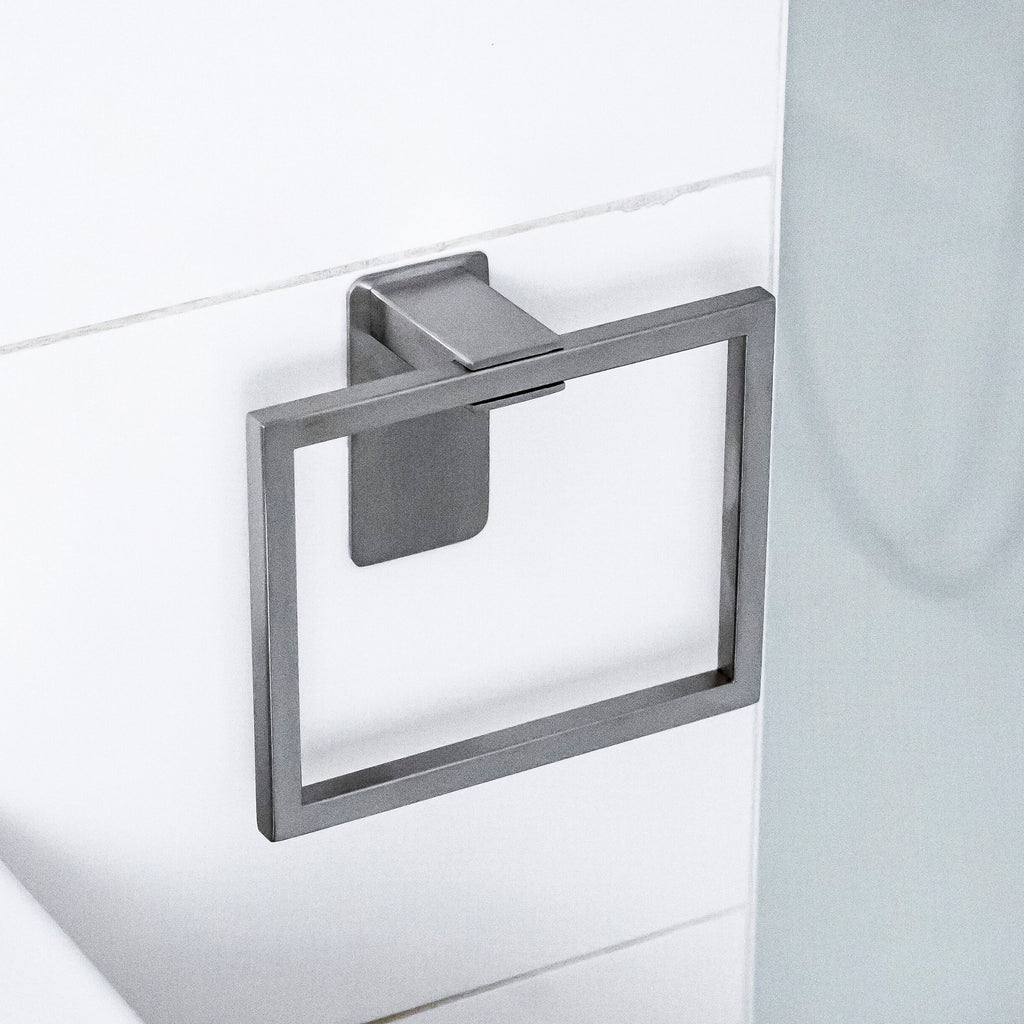 ELMOWO - Edelstahl Handtuchring eckig ohne Bohren (silber)