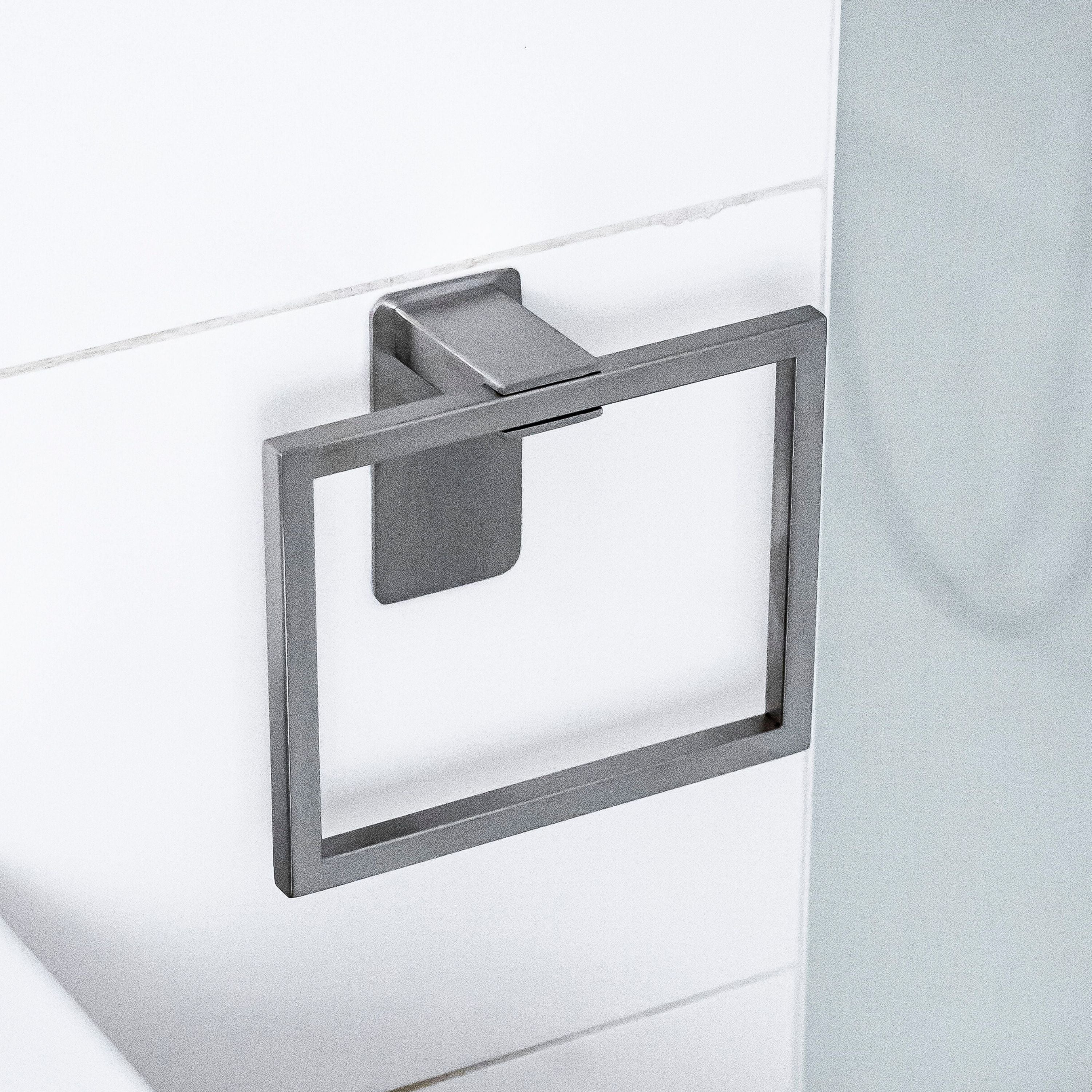 ELMOWO - Edelstahl Handtuchring eckig ohne Bohren (silber)