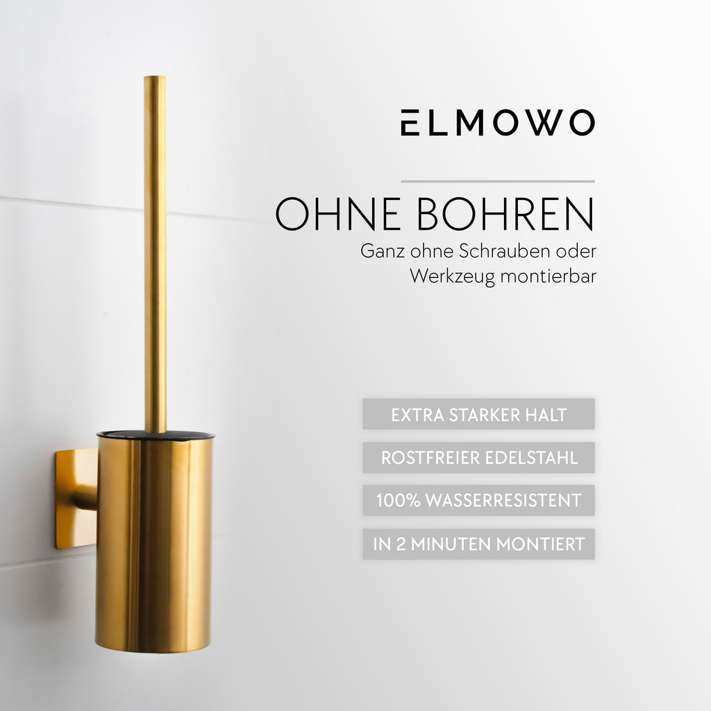 ELMOWO - Edelstahl Klobürste ohne Bohren (gold) im Komplett-Set