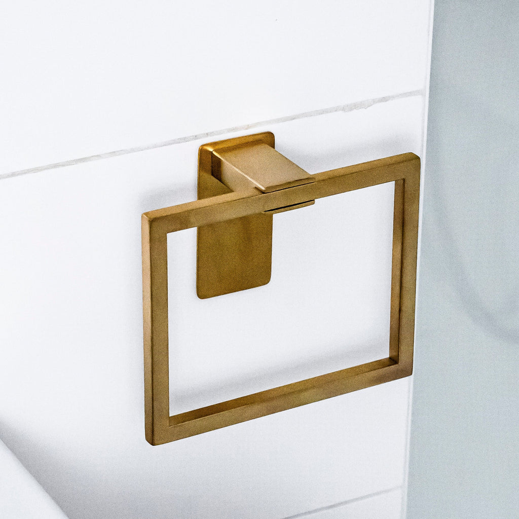 ELMOWO - Edelstahl Handtuchring eckig ohne Bohren (gold)