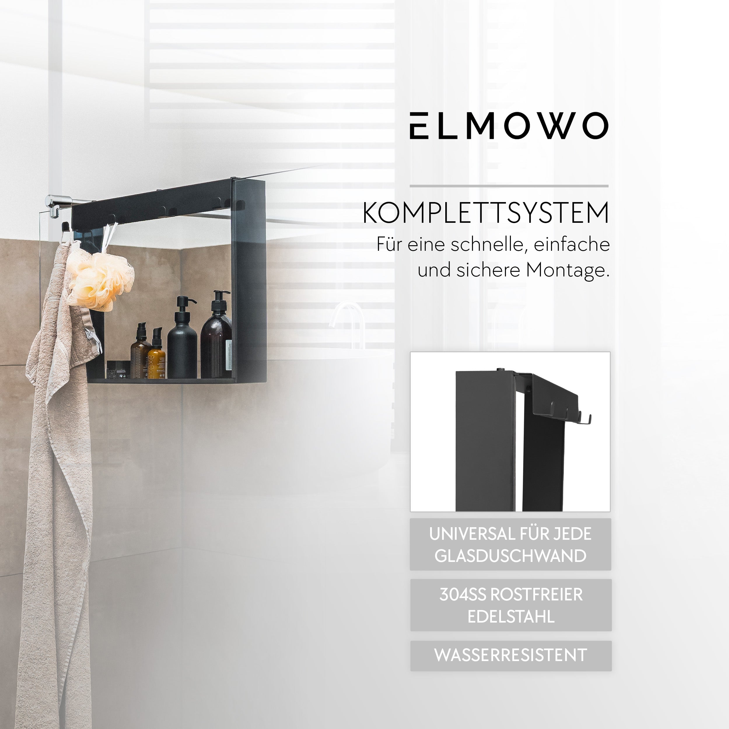 ELMOWO - Edelstahl Duschablage zum Hängen ohne Bohren für die Glasduschwand