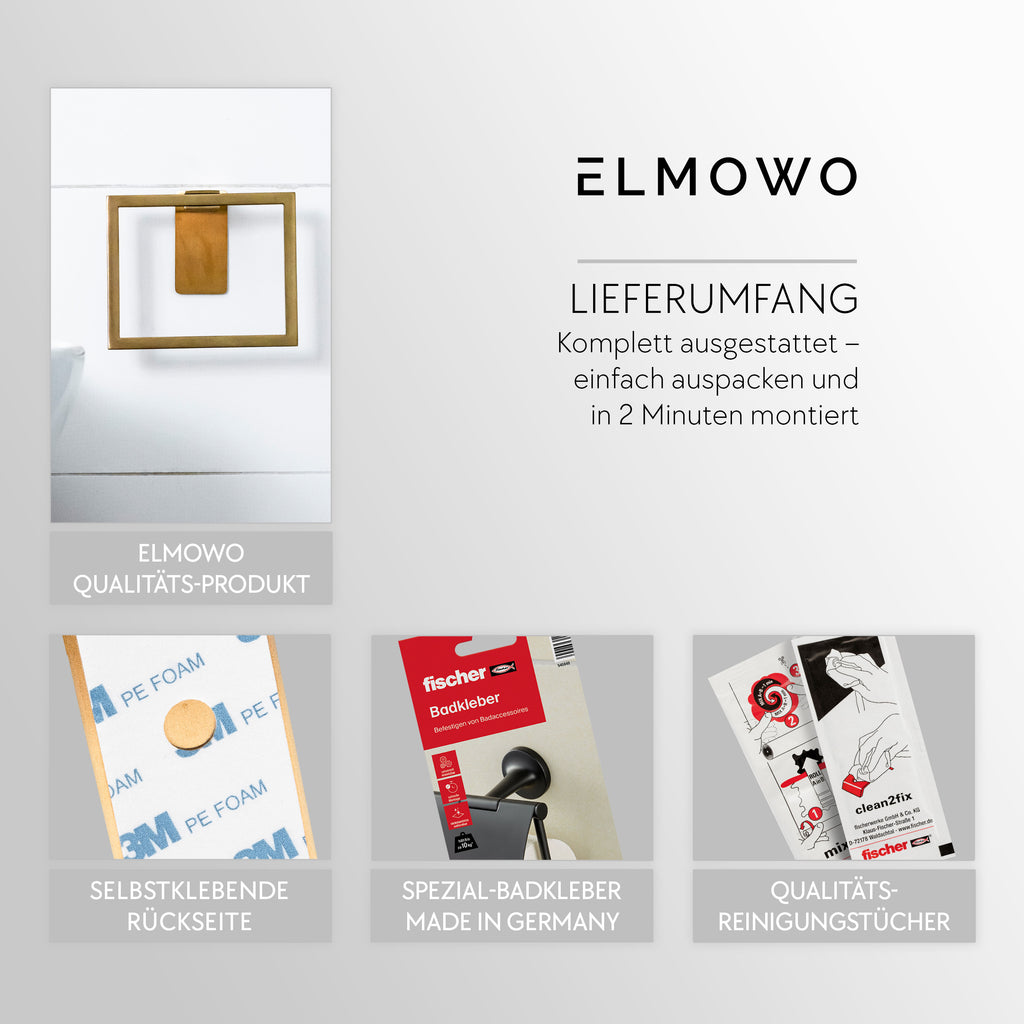 ELMOWO - Edelstahl Handtuchring eckig ohne Bohren (gold)