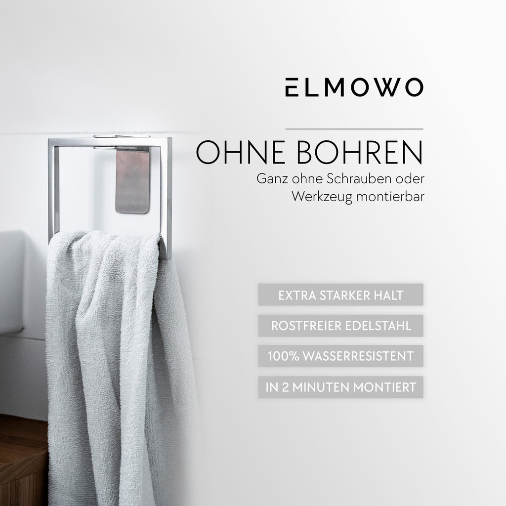 ELMOWO - Edelstahl Handtuchring eckig ohne Bohren (silber)